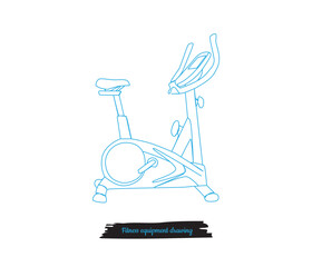 Continuous one line drawing static bicycle fitness equipment vector illustration