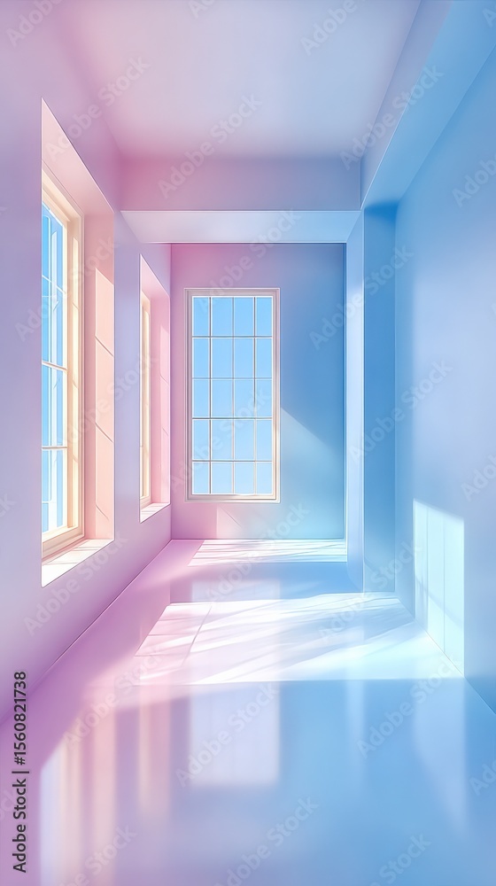 Poster Bright Sunlit Room with Large and Colorful Light Reflections Creating a Calm Inviting Atmosphere in Modern Interior Design