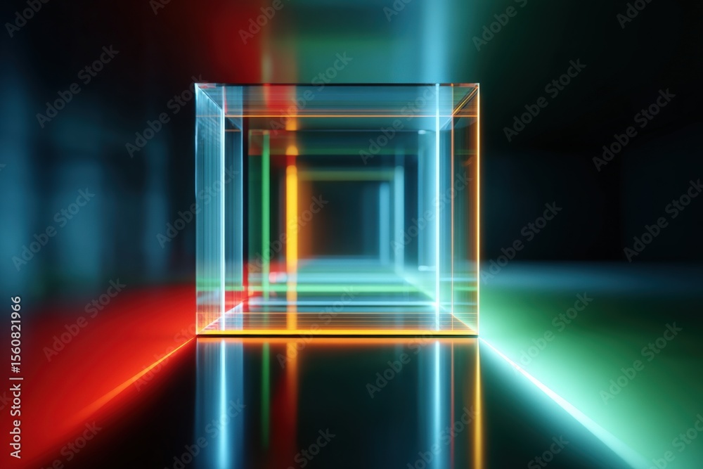 Leinwandbilder Futuristic Neon Light Tunnel with Glowing Frames and Dynamic Vibrant Color Transitions in a High-Tech Environment