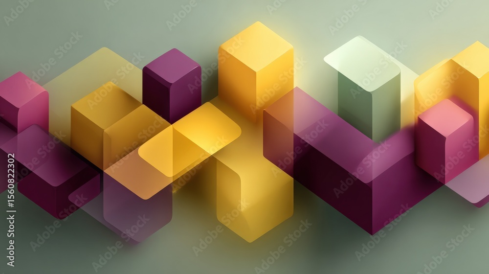 Aufkleber Abstract geometric 3D colorful cubes and blocks arrangement with vibrant pastel colors and soft shadows on neutral background
