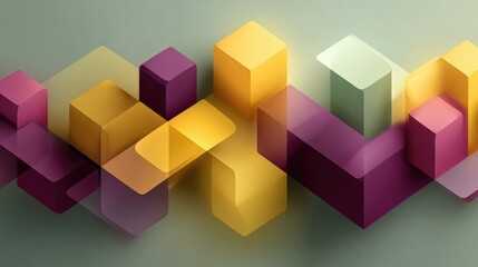 Abstract geometric 3D colorful cubes and blocks arrangement with vibrant pastel colors and soft shadows on neutral background