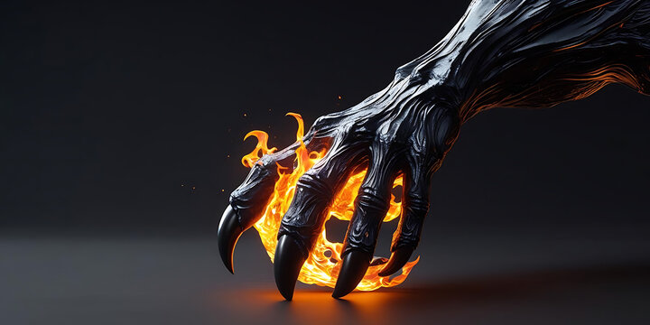 Dramatic Fiery Clawed Hand Against Dark Gray Background

