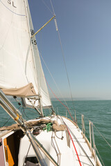 A small sailing yacht on the south coast of England, view from the Skippers perspective