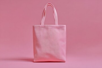 Vibrant pink tote bag on pastel pink background scene  
