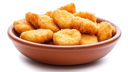 Crispy fried nuggets in a brown bowl
