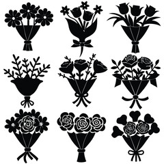 Silhouetted Floral Bouquets Vector Set