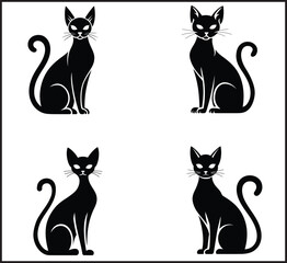 Set of Four Black Cat Silhouettes