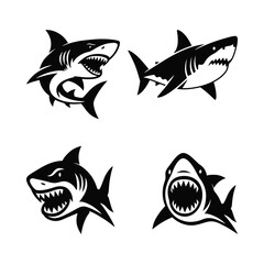 Shark vector silhouette set with white background 