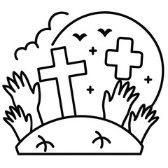 graveyard cross and zombie hands.eps