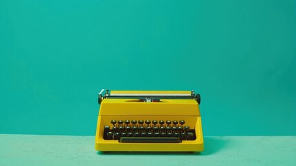 Yellow typewriter teal background
