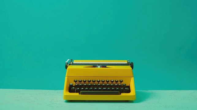 Yellow typewriter teal background
