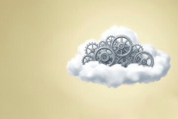 A cloud filled with metal gears. Space for text.