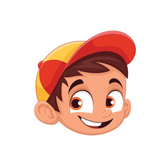 Cartoon illustration of a smiling boy with a cap, looking cheerful. 