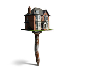 The house stands on a rusty nail. Space for text.