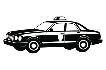 Obraz premium Side view of a police car illustration with siren light in black and white