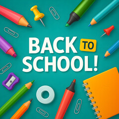Back to School Campaign With Back To School Text Design And Colorful School Supplies