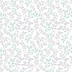 Vector seamless pattern with plant branches on a white background. Perfect for printing on clothes, textiles, wallpapers, wrapping paper, scrapbooking.