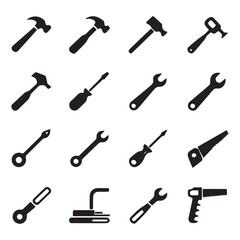 Black tool icons hammer wrench