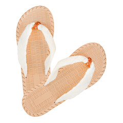 white with beige women's summer flip flops isolated on white background.