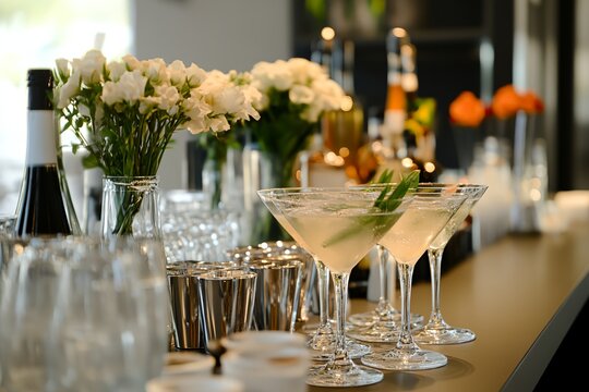 A bar with a variety of drinks and glasses