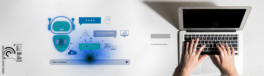 Poster ai chatbot improves virtual assistant interaction. ai chatbot processes text, supports users, ai cha