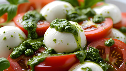 Fresh mozzarella and tomato salad with vegetables and herbs