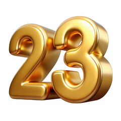 Obraz premium 3d golden number 23 isolated on transparent background