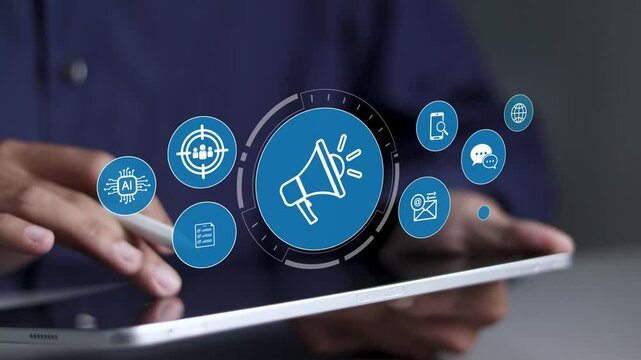 Advertising concept, PR Public relations, Plan advertising marketing strategies to target social media native, ad, advertisers, sales.