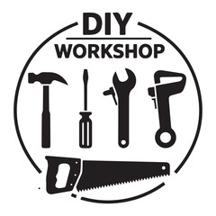 Black workshop tools circle hammer screwdriver