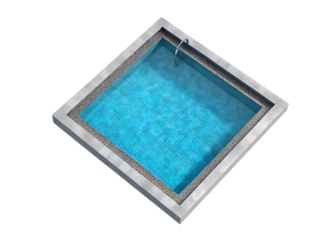 Square swimming pool with blue water isolated on a transparent background