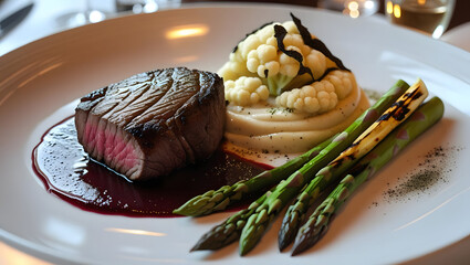 Roast beef and potatoes served as a delicious gourmet meal