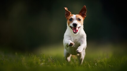 A Jack Russel terrier running joyfully through a sunny field, embodying energy and happiness.