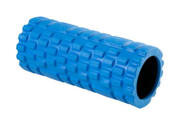 Blue foam roller –  isolated on transparent background, PNG, front angle view