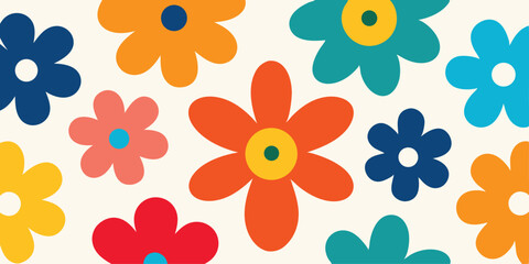 Vector art of a cheerful and colorful floral pattern with various flowers isolated on transparent background, perfect for textile design