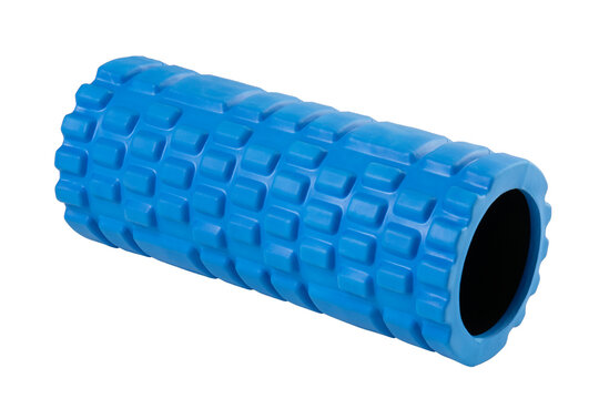 Blue foam roller – isolated on transparent background, PNG, front angle view