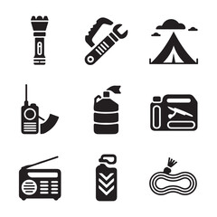 Fototapeta premium Camping gear and tools collection tent flashlight