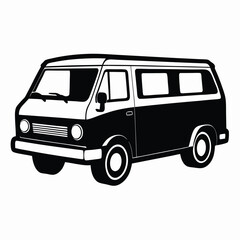 Black and White Silhouette Depiction of a Classic TwoTone Camper Van Vehicle