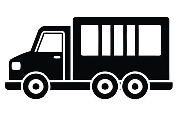 Black Silhouette of a Small Box Truck with Three Wheels on White