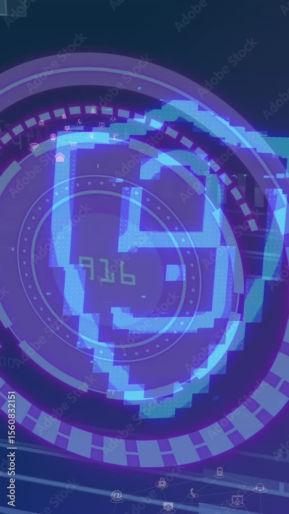 Poster animation of scope scanning with padlock icon over data processing