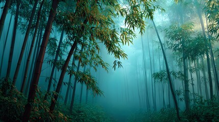 Obraz premium Serene Misty Bamboo Forest Spa with Soft Morning Light