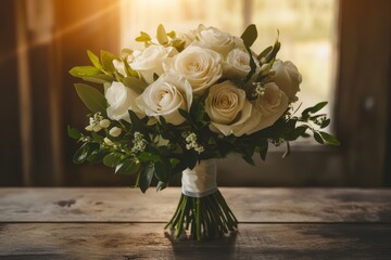 Charming White Roses and Lush Greenery Bouquet