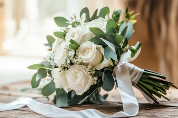 White Rose and Green Foliage Bouquet