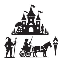 Fototapeta premium Medieval Castle Knight Chariot Torch sword