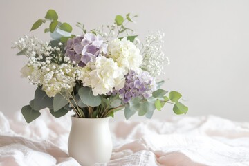Lavender Bouquet with Hydrangeas in a Soft Floral Arrangement. Floral Bouquet Background