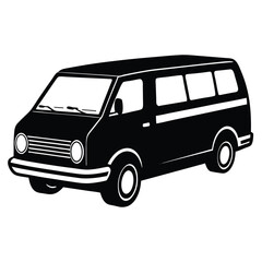 Black and White Illustration of a Classic Van with Side Stripe Detail