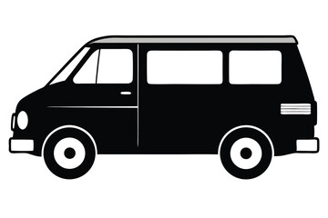 Silhouette of a Black Delivery Van with Windows and Wheels Illustration