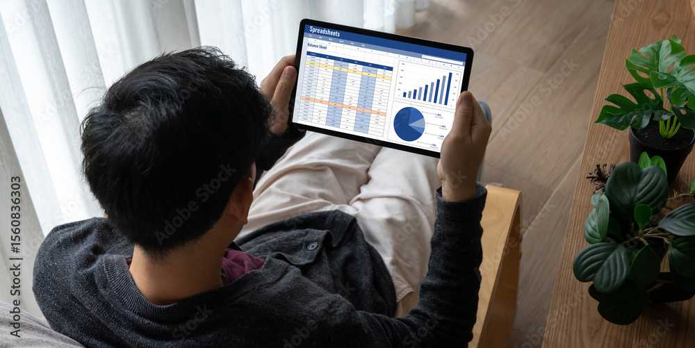 Poster spreadsheet document information financial startup concept. data and graphs in spreadsheet documents