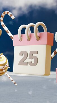 Animation of calendar with 25 number date and christmas decorations