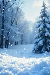 Serene Winter Landscape Large Snowflakes Gently Falling on Pristine Snow Cover, Peaceful Winter Day Scene Ideal for Holiday and Seasonal Projects