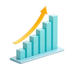 3d isometric growth chart with rising arrow isolated on transparent background